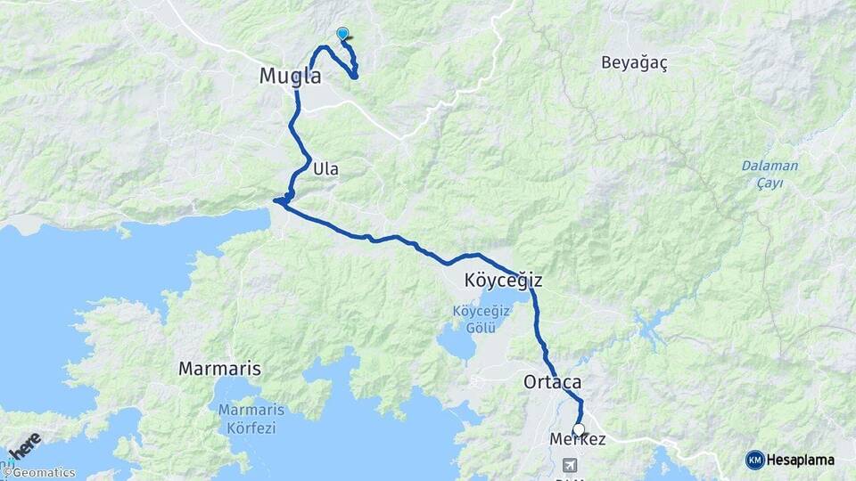 Muğla Menteşe Dalaman Arası Kaç Km - Yol Haritası