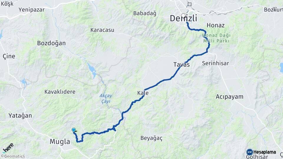 Muğla Menteşe Denizli Arası Kaç Km - Yol Haritası