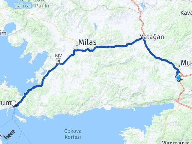 Muğla Menteşe Gülağzı Bodrum Arası Kaç Km - Yol Haritası