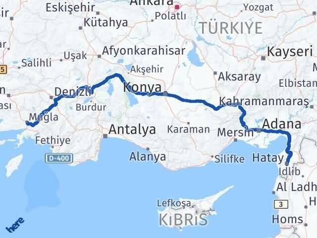 Muğla Menteşe Hatay Arası Kaç Km - Yol Haritası