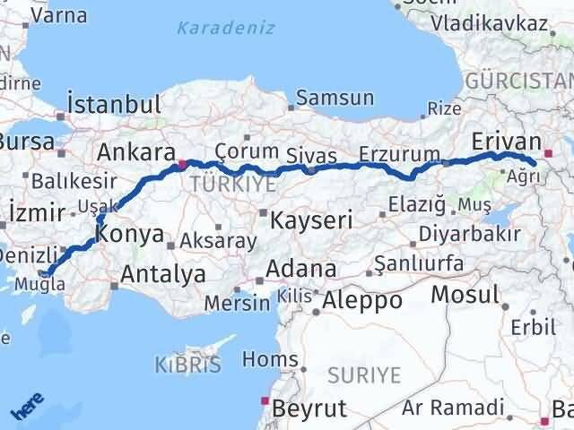 Muğla Menteşe Iğdır Arası Kaç Km - Yol Haritası