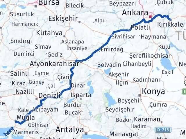 Muğla Menteşe Kırıkkale Arası Kaç Km - Yol Haritası