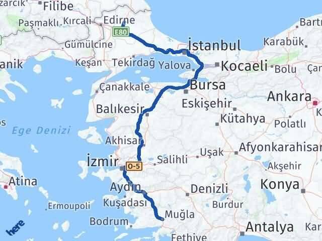 Muğla Menteşe Kırklareli Arası Kaç Km - Yol Haritası