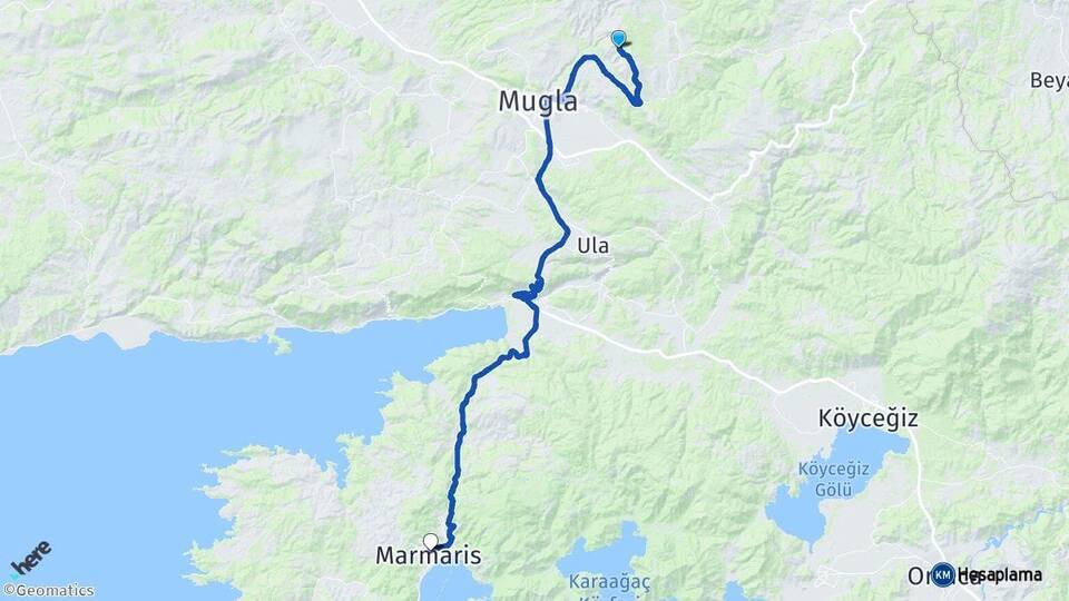 Muğla Menteşe Marmaris Arası Kaç Km - Yol Haritası