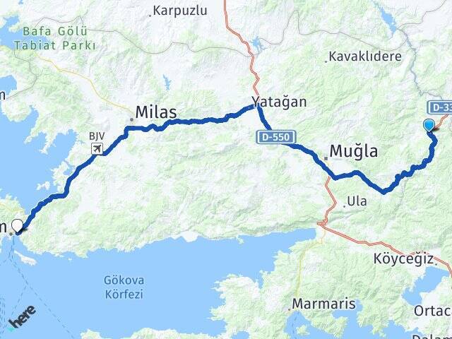 Muratlar Bodrum Otogarı Arası Kaç Km - Yol Tarifi