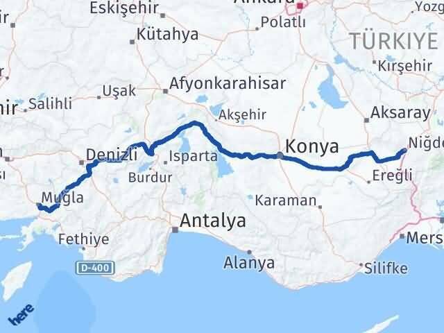 Muğla Menteşe Niğde Arası Kaç Km - Yol Haritası