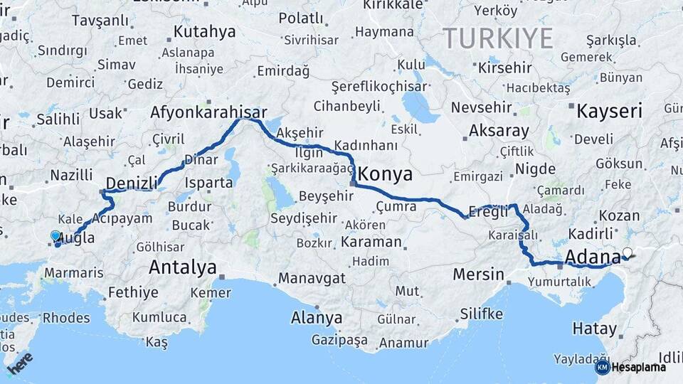 Muğla Menteşe Osmaniye Arası Kaç Km - Yol Haritası