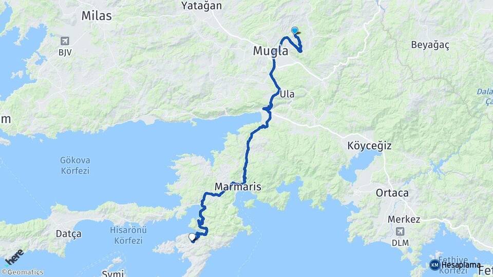 Muğla Menteşe Selimiye Marmaris Arası Kaç Km - Yol Haritası