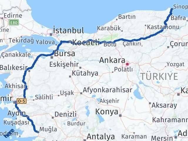 Muğla Menteşe Sinop Arası Kaç Km - Yol Haritası