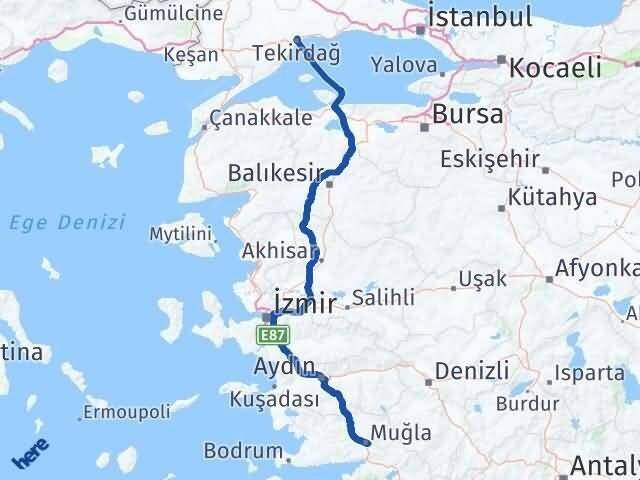 Muğla Menteşe Tekirdağ Arası Kaç Km - Yol Haritası
