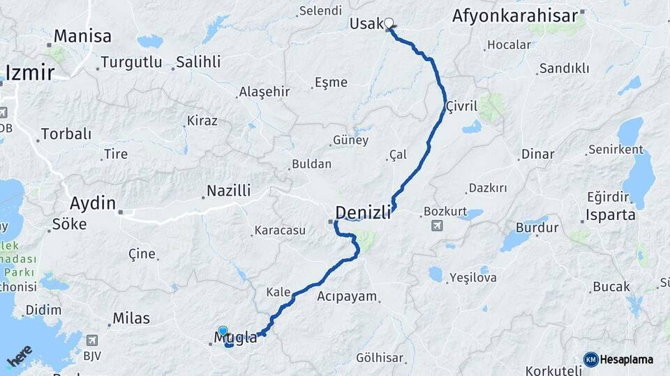 Muğla Menteşe Uşak Arası Kaç Km - Yol Haritası