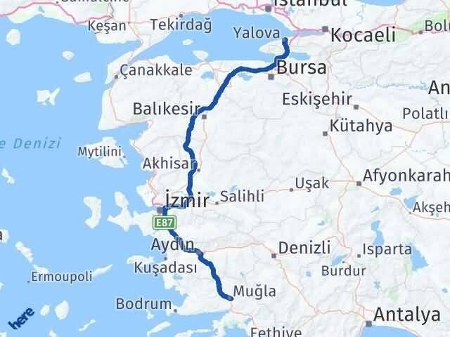 Muğla Menteşe Yalova Arası Kaç Km - Yol Haritası