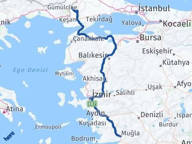 Muğla Meriç Arası Kaç Km - Yol Tarifi