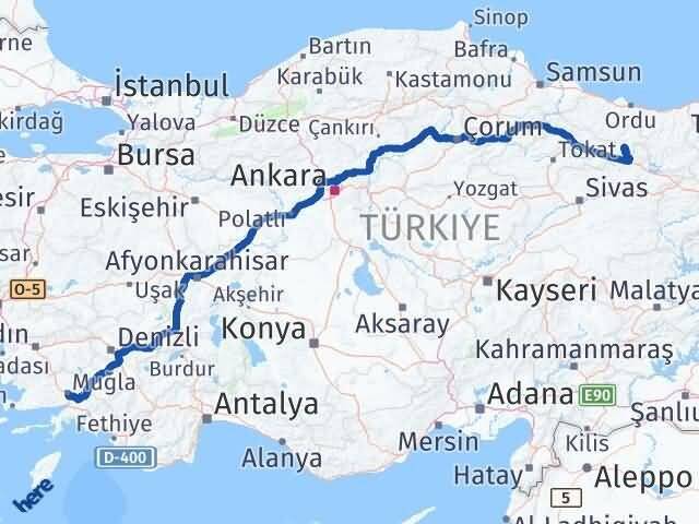 Muğla Mesudiye Ordu Arası Kaç Km - Yol Haritası