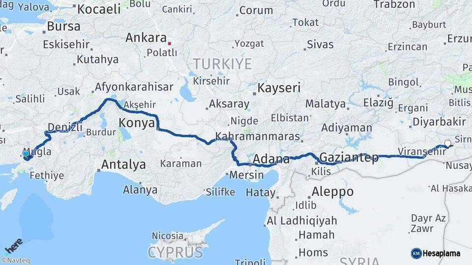 Muğla Midyat Mardin Arası Kaç Km - Yol Haritası