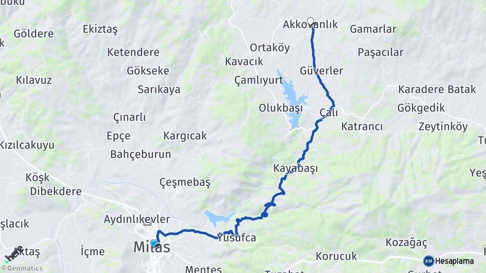 Muğla Milas Akkovanlık Milas Arası Kaç Km - Yol Haritası