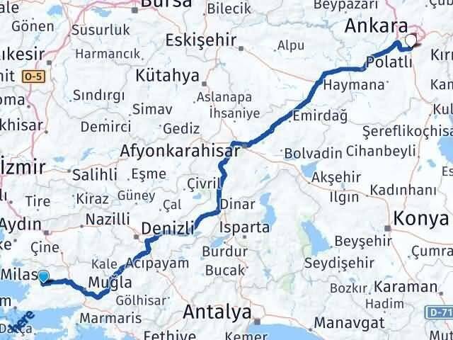 Muğla Milas Beçin Gölbaşı Ankara Arası Kaç Km - Yol Haritası