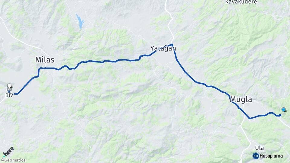 Muğla Milas Bodrum Havalimanı Arası Kaç Km - Yol Haritası