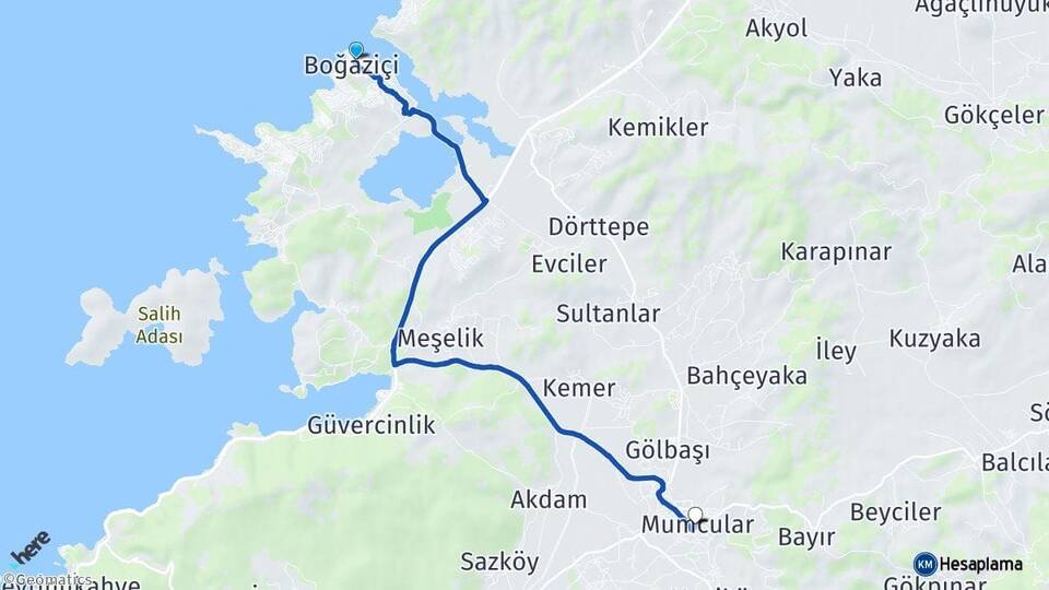 Muğla Milas Boğaziçi Mumcular Bodrum Arası Kaç Km - Yol Haritası