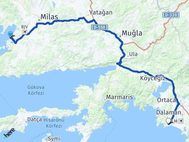 Muğla Milas Boğaziçi Sarıgerme Ortaca Arası Kaç Km - Yol Haritası