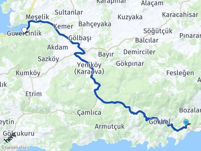Çökertme Güvercinlik Arası Kaç Km - Yol Tarifi