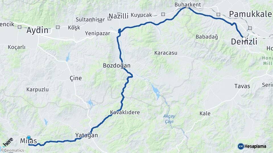 Muğla Milas Denizli Arası Kaç Km - Yol Haritası