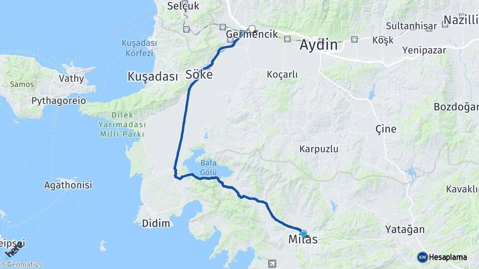 Muğla Milas Germencik Aydın Arası Kaç Km - Yol Haritası
