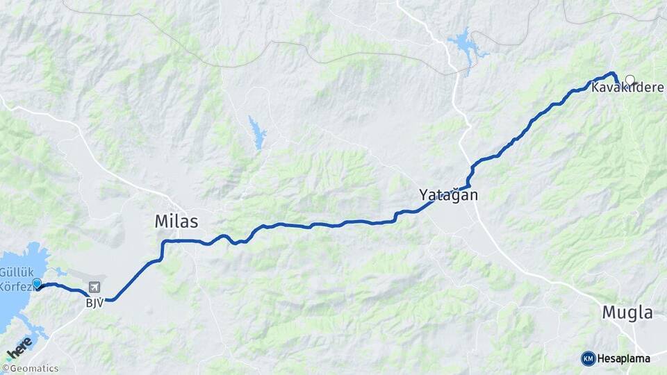Muğla Milas Güllük Kavaklıdere Arası Kaç Km - Yol Haritası