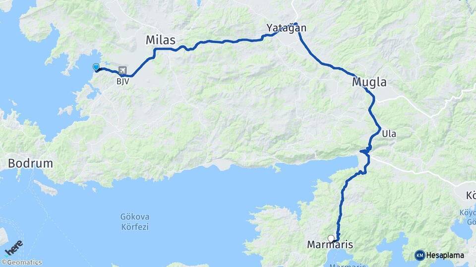 Muğla Milas Güllük Marmaris Arası Kaç Km - Yol Haritası
