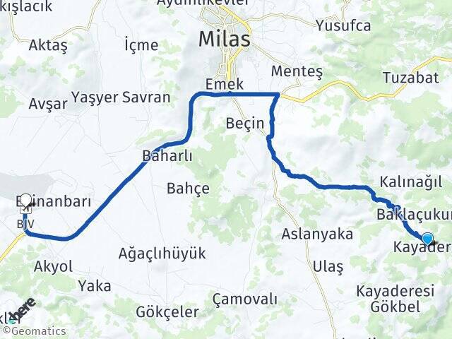 Kayadere Milas Bodrum Havalimanı Arası Kaç Km - Yol Tarifi