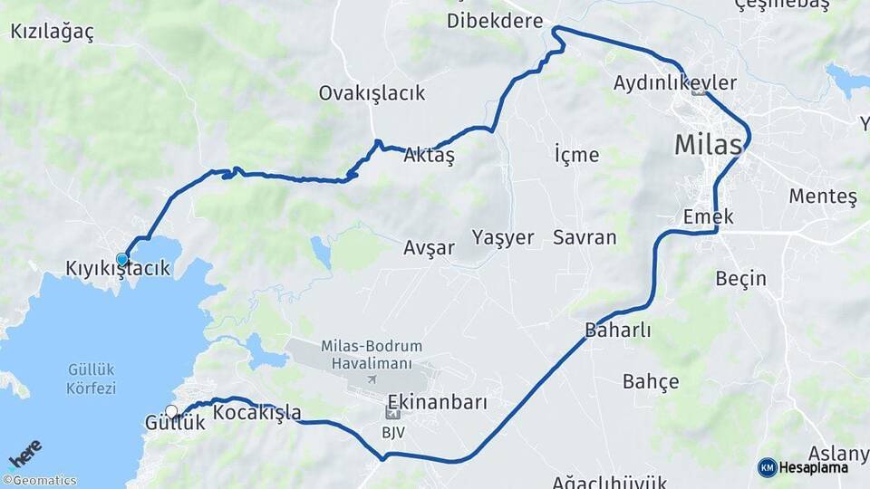 Kıyıkışlacık Güllük Arası Kaç Km - Yol Tarifi
