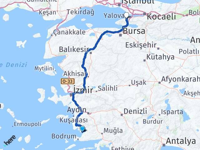Muğla Milas Kıyıkışlacık Yalova Arası Kaç Km - Yol Haritası