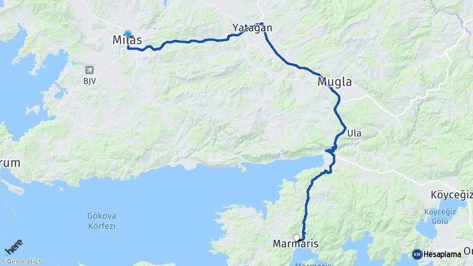 Muğla Milas Marmaris Arası Kaç Km - Yol Haritası