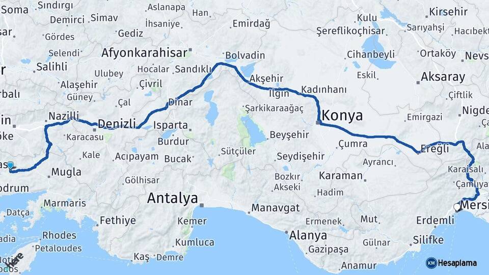 Muğla Milas Mersin Arası Kaç Km - Yol Haritası