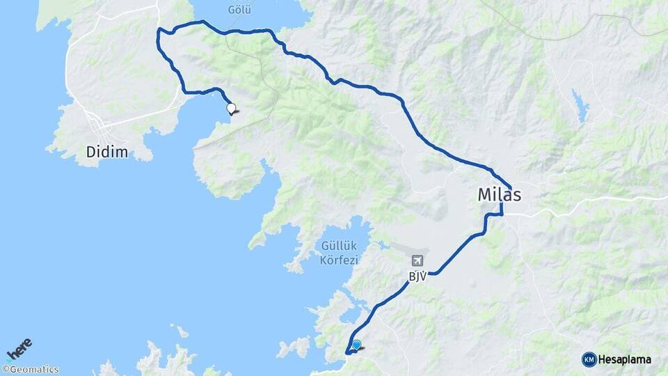 Muğla Milas Meşelik Akbük Didim Aydın Arası Kaç Km - Yol Haritası