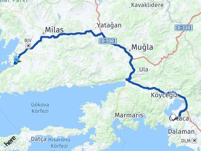 Muğla Milas Meşelik Dalyan Ortaca Arası Kaç Km - Yol Haritası