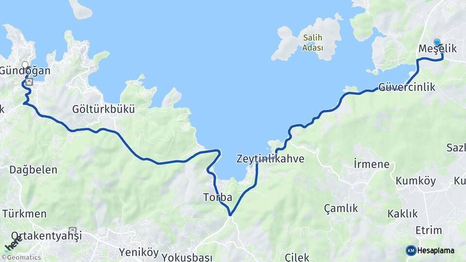 Muğla Milas Meşelik Gündoğan Bodrum Arası Kaç Km - Yol Haritası
