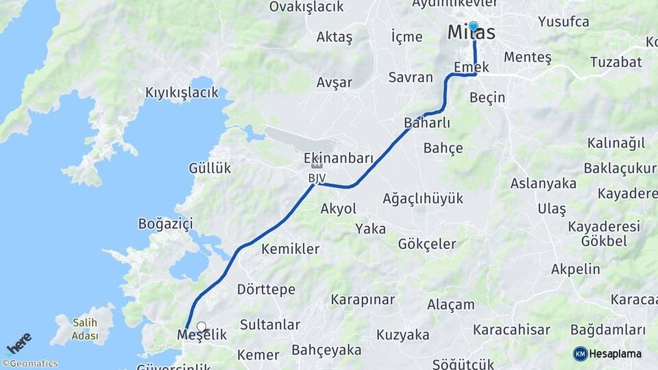 Muğla Milas Meşelik Milas Arası Kaç Km - Yol Haritası
