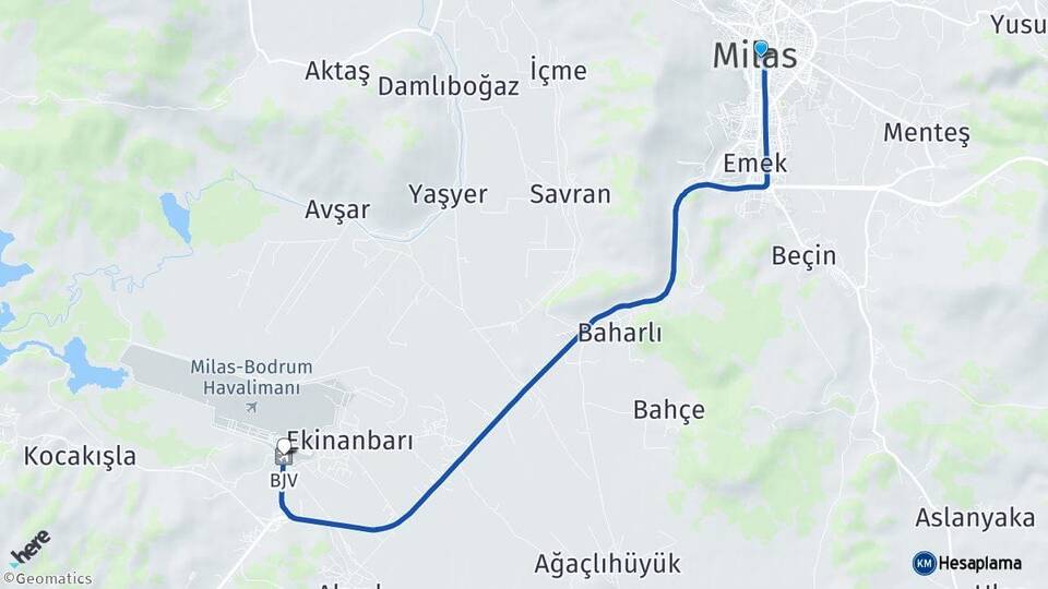 Muğla Milas Milas Bodrum Havalimanı Arası Kaç Km - Yol Haritası