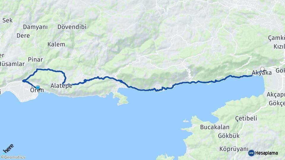 Muğla Milas Ören Akyaka Ula Arası Kaç Km - Yol Haritası