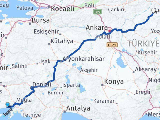 Muğla Milas Ören Çorum Arası Kaç Km - Yol Haritası