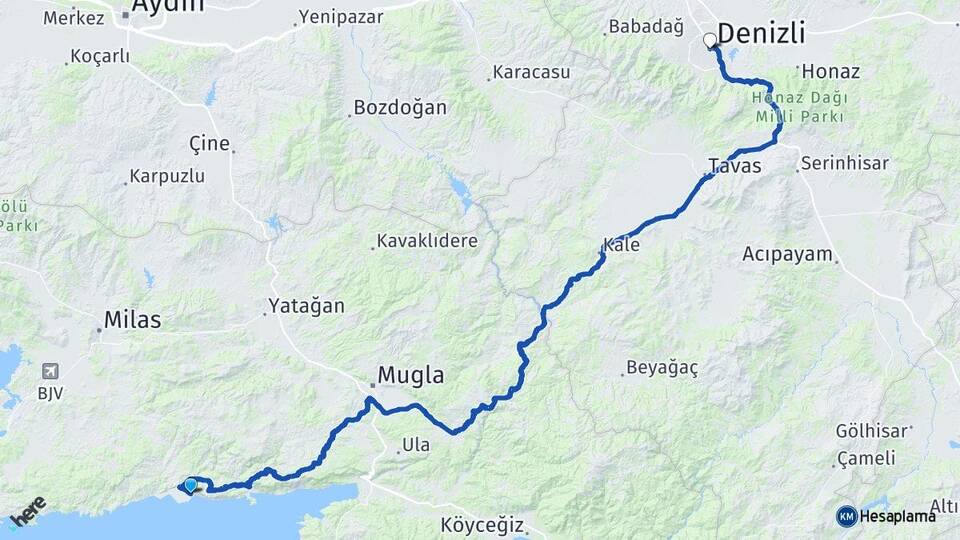 Muğla Milas Ören Denizli Arası Kaç Km - Yol Haritası