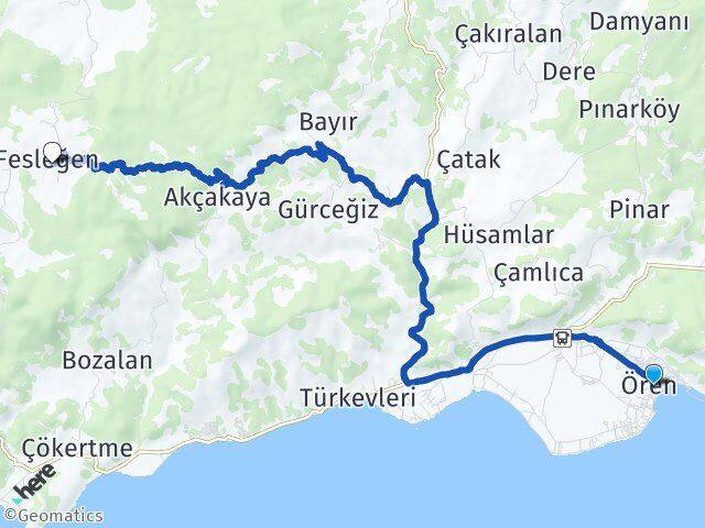 Muğla Milas Ören Fesleğen Milas Arası Kaç Km - Yol Haritası