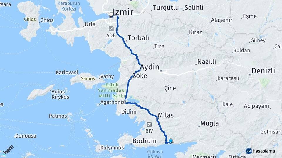 Muğla Milas Ören İzmir Arası Kaç Km - Yol Haritası