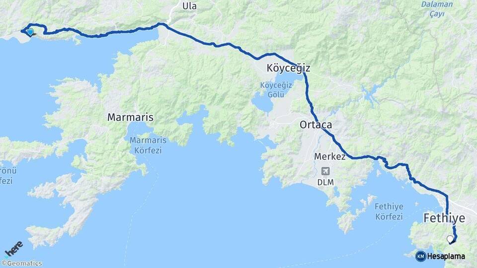Muğla Milas Ören Ölüdeniz Fethiye Arası Kaç Km - Yol Haritası