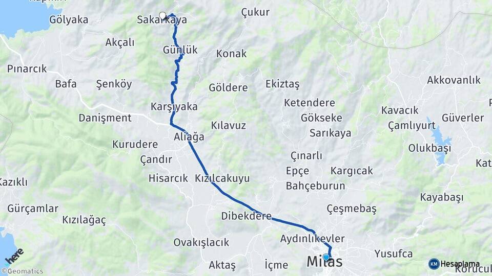 Muğla Milas Sakarkaya Milas Arası Kaç Km - Yol Haritası