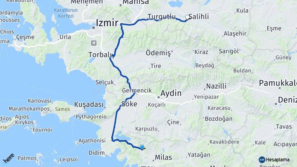 Muğla Milas Selimiye Salihli Manisa Arası Kaç Km - Yol Haritası