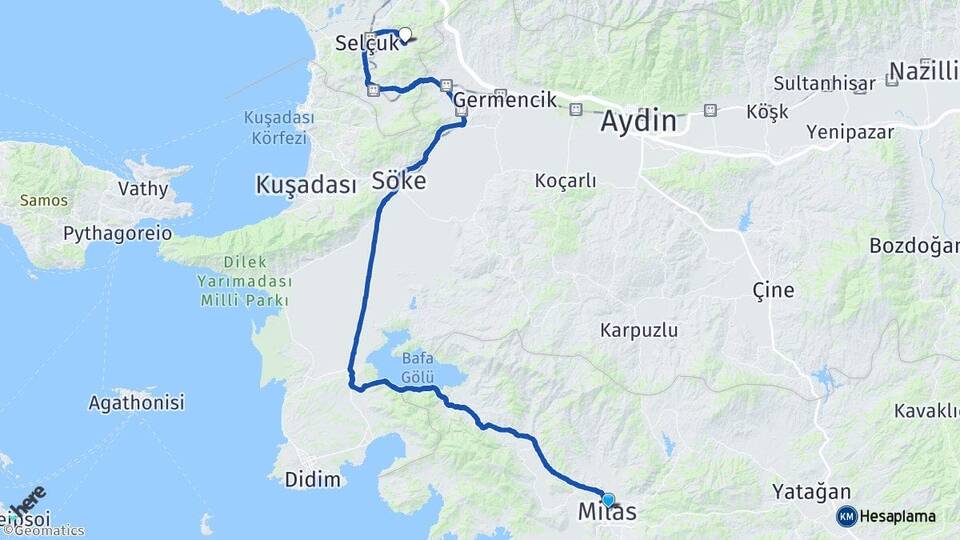 Muğla Milas Şirince Selçuk İzmir Arası Kaç Km - Yol Haritası