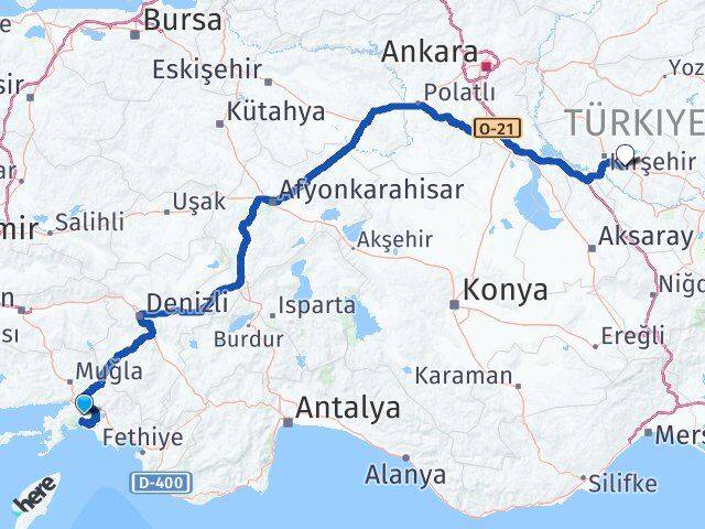 Muğla Mucur Kırşehir Arası Kaç Km - Yol Haritası