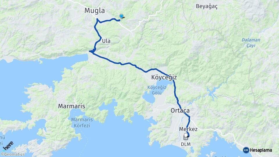 Muğla Muğla Dalaman Havalimanı Arası Kaç Km - Yol Haritası